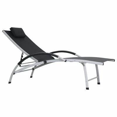 VidaXL Chaise longue Aluminium Textilène Noir 3 VidaXL Chaise longue Aluminium Textilène Noir
