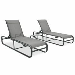 VidaXL Chaises longues 2 pcs avec table Textilène et aluminium