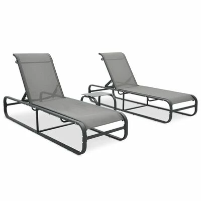 VidaXL Chaises longues 2 pcs avec table Textilène et aluminium 3 VidaXL Chaises longues 2 pcs avec table Textilène et aluminium