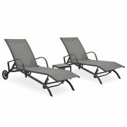 VidaXL Chaises longues 2 pcs avec table Textilène et acier