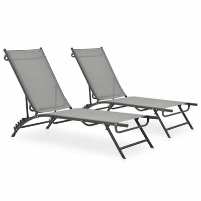 VidaXL Chaises longues 2 pcs Textilène et acier 3 VidaXL Chaises longues 2 pcs Textilène et acier