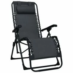 VidaXL Chaise pliable de terrasse Noir Textilène