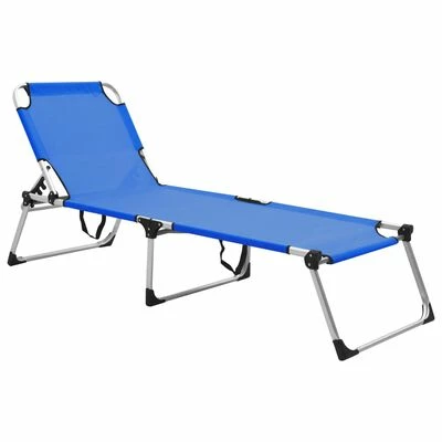 VidaXL Chaise longue pliable extra haute pour seniors Bleu Aluminium 3 VidaXL Chaise longue pliable extra haute pour seniors Bleu Aluminium