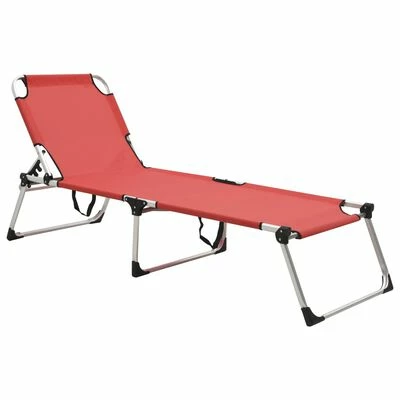 VidaXL Chaise longue pliable extra haute pour seniors Rouge Aluminium 3 VidaXL Chaise longue pliable extra haute pour seniors Rouge Aluminium