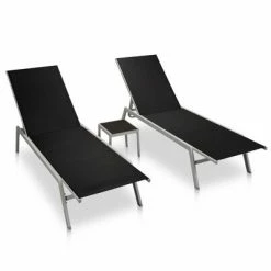 VidaXL Chaises longues 2 pcs avec table Acier et textilène Noir