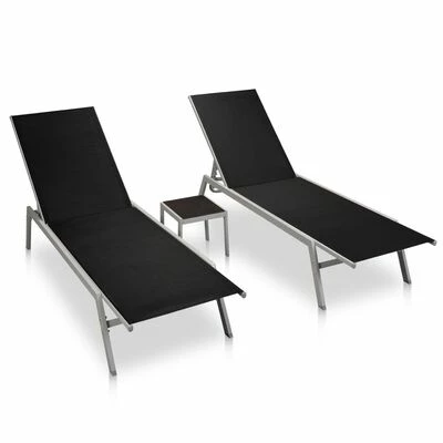 VidaXL Chaises longues 2 pcs avec table Acier et textilène Noir 3 VidaXL Chaises longues 2 pcs avec table Acier et textilène Noir