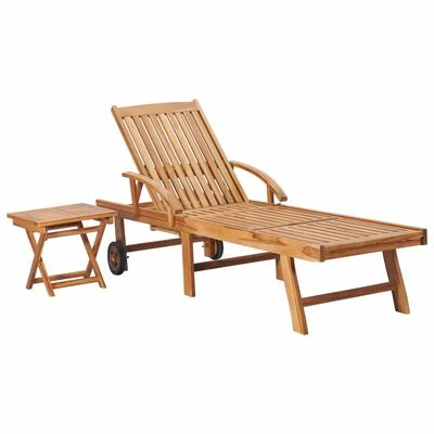VidaXL Chaise longue avec table Bois de teck solide 3 VidaXL Chaise longue avec table Bois de teck solide