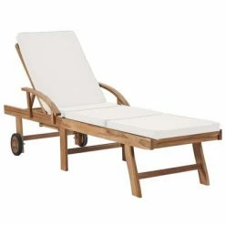 Bains de soleil Soldes 27 VidaXL Chaise longue avec coussin Bois de teck solide Crème