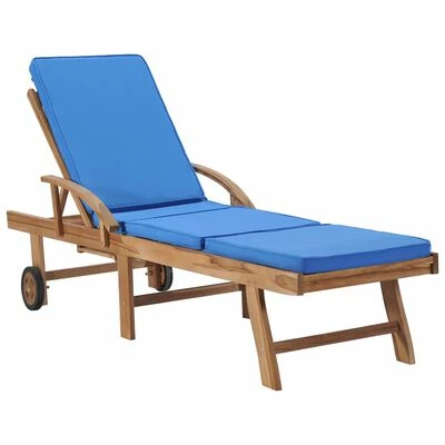 VidaXL Chaise longue avec coussin Bois de teck solide Bleu 3 VidaXL Chaise longue avec coussin Bois de teck solide Bleu