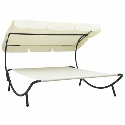 VidaXL Lit de repos d'extérieur avec auvent Blanc crème 3 VidaXL Lit de repos d'extérieur avec auvent Blanc crème