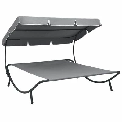 VidaXL Lit de repos d'extérieur avec auvent Gris 3 VidaXL Lit de repos d'extérieur avec auvent Gris