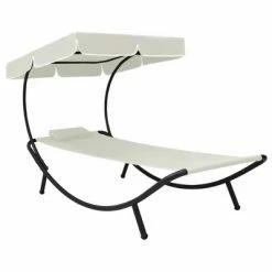 VidaXL Chaise longue de jardin avec auvent et oreiller Blanc crème