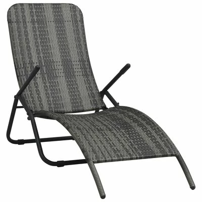 VidaXL Chaise longue pliable Résine tressée Gris 3 VidaXL Chaise longue pliable Résine tressée Gris