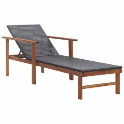 VidaXL Chaise longue Résine tressée et bois d'acacia massif Noir