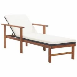 VidaXL Chaise longue et coussin Résine tressée et bois d'acacia Noir