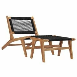 VidaXL Chaise longue avec repose-pied Bois de teck solide et corde