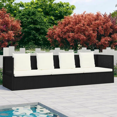 VidaXL Lit de jardin avec coussin et oreillers Résine tressée Noir 4 VidaXL Lit de jardin avec coussin et oreillers Résine tressée Noir – Image 2