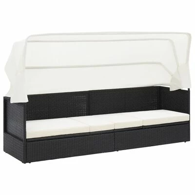 VidaXL Canapé de jardin avec auvent Noir Résine tressée 3 VidaXL Canapé de jardin avec auvent Noir Résine tressée