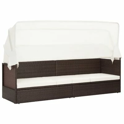VidaXL Canapé de jardin avec auvent Résine tressée Marron 3 VidaXL Canapé de jardin avec auvent Résine tressée Marron
