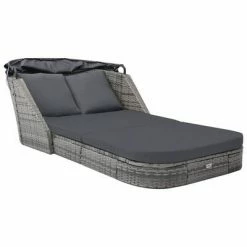 VidaXL Chaise longue avec auvent Résine tressée Anthracite