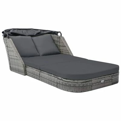 VidaXL Chaise longue avec auvent Résine tressée Anthracite 3 VidaXL Chaise longue avec auvent Résine tressée Anthracite