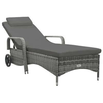 VidaXL Chaise longue avec roues Résine tressée Anthracite 3 VidaXL Chaise longue avec roues Résine tressée Anthracite