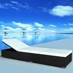 VidaXL Chaises longues avec coussins 2 pcs Résine tressée Noir 9 VidaXL Chaises longues avec coussins 2 pcs Résine tressée Noir -Bains de soleil Soldes image 2 277088