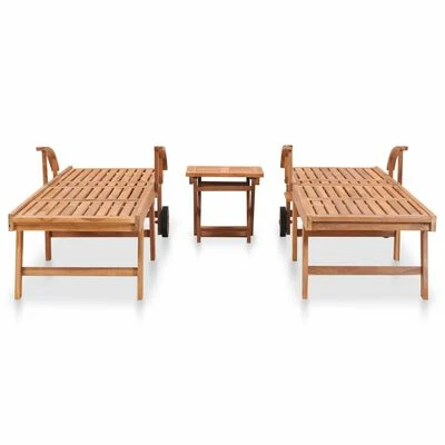 VidaXL Chaises longues 2 pcs avec table Bois de teck solide 4 VidaXL Chaises longues 2 pcs avec table Bois de teck solide – Image 2
