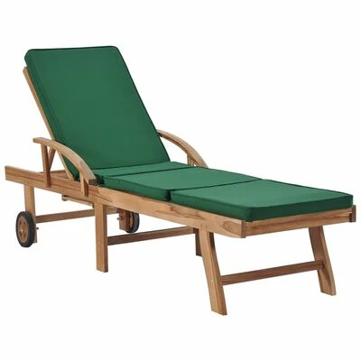 VidaXL Chaises longues avec coussins 2 pcs Bois de teck solide Vert 4 VidaXL Chaises longues avec coussins 2 pcs Bois de teck solide Vert – Image 2