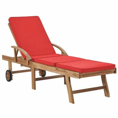 VidaXL Chaises longues avec coussins 2 pcs Bois de teck solide Rouge 4 VidaXL Chaises longues avec coussins 2 pcs Bois de teck solide Rouge – Image 2