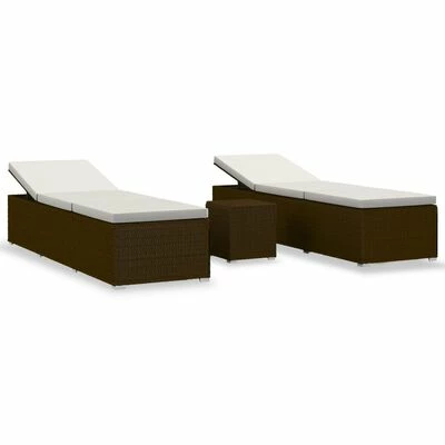 VidaXL Chaise longue de jardin table à thé 3pcs Résine tressée Marron 3 VidaXL Chaise longue de jardin table à thé 3pcs Résine tressée Marron