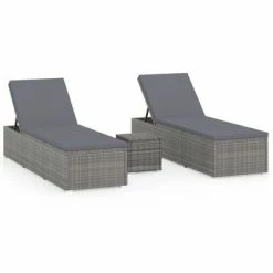 VidaXL Chaises longues de jardin table à thé 3 pcs Résine tressée Gris