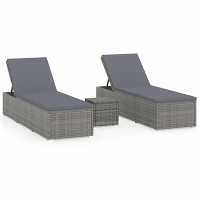 VidaXL Chaises longues de jardin table à thé 3 pcs Résine tressée Gris 3 VidaXL Chaises longues de jardin table à thé 3 pcs Résine tressée Gris