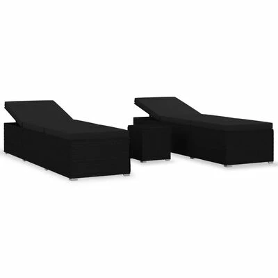 VidaXL Chaises longues de jardin table à thé 3 pcs Résine tressée Noir 3 VidaXL Chaises longues de jardin table à thé 3 pcs Résine tressée Noir