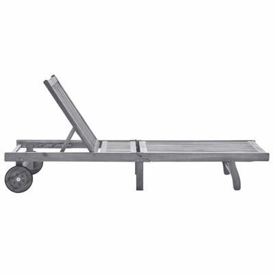 VidaXL Chaise longue de jardin avec coussin Gris Bois d'acacia solide 4 VidaXL Chaise longue de jardin avec coussin Gris Bois d'acacia solide – Image 2