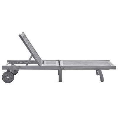 VidaXL Chaise longue de jardin avec coussin Gris Bois d'acacia solide 4 VidaXL Chaise longue de jardin avec coussin Gris Bois d'acacia solide – Image 2