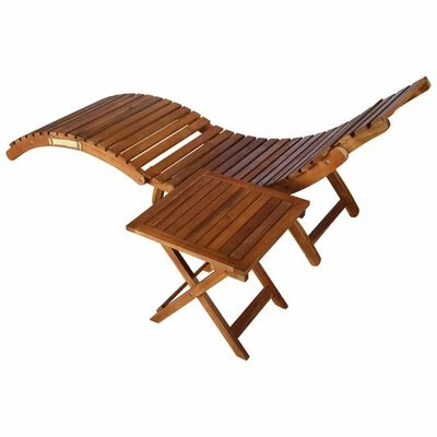 VidaXL Chaise longue de jardin avec table et coussin Bois d'acacia 4 VidaXL Chaise longue de jardin avec table et coussin Bois d'acacia – Image 2