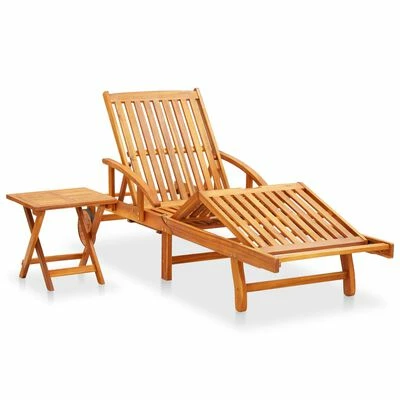 VidaXL Chaise longue de jardin avec table et coussin Bois d'acacia 4 VidaXL Chaise longue de jardin avec table et coussin Bois d'acacia – Image 2