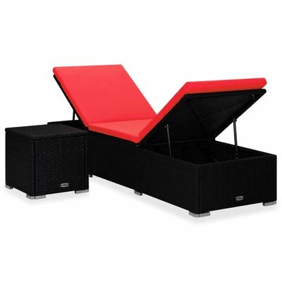 VidaXL Chaise longue avec coussin et table à thé Résine tressée Rouge 4 VidaXL Chaise longue avec coussin et table à thé Résine tressée Rouge – Image 2