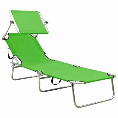 VidaXL Chaise longue pliable avec auvent Acier Vert pomme 4 VidaXL Chaise longue pliable avec auvent Acier Vert pomme – Image 2