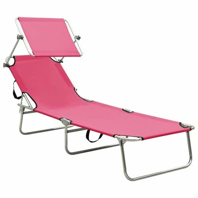 VidaXL Chaise longue pliable avec auvent Acier Rose magento 4 VidaXL Chaise longue pliable avec auvent Acier Rose magento – Image 2