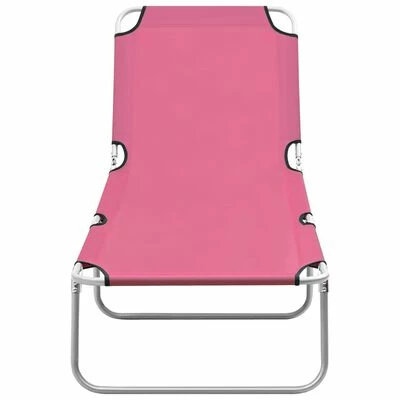 VidaXL Chaise longue pliable Acier et tissu Rose 4 VidaXL Chaise longue pliable Acier et tissu Rose – Image 2