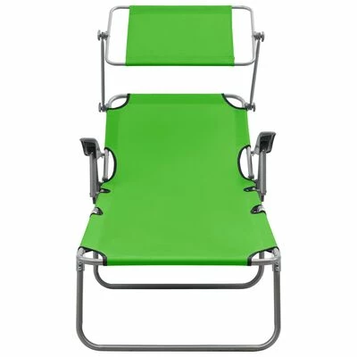 VidaXL Chaise longue avec auvent Acier Vert 4 VidaXL Chaise longue avec auvent Acier Vert – Image 2