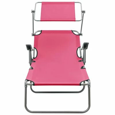 VidaXL Chaise longue avec auvent Acier Rose 4 VidaXL Chaise longue avec auvent Acier Rose – Image 2