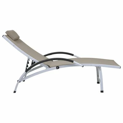 VidaXL Chaise longue Aluminium textilène Taupe 4 VidaXL Chaise longue Aluminium textilène Taupe – Image 2