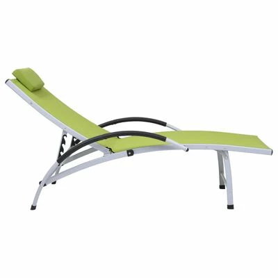 VidaXL Chaise longue Aluminium textilène Vert 4 VidaXL Chaise longue Aluminium textilène Vert – Image 2