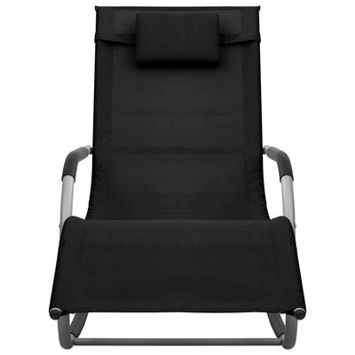 VidaXL Chaise longue Textilène Noir et gris 4 VidaXL Chaise longue Textilène Noir et gris – Image 2