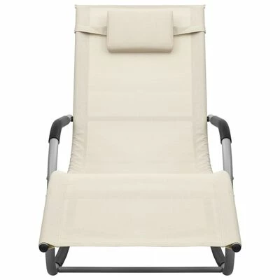 VidaXL Chaise longue Textilène Crème et gris 4 VidaXL Chaise longue Textilène Crème et gris – Image 2