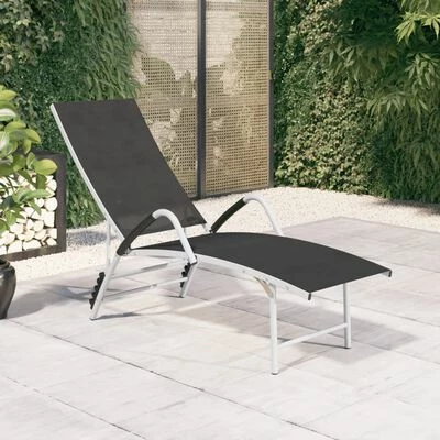 VidaXL Chaise longue Textilène et aluminium Noir 4 VidaXL Chaise longue Textilène et aluminium Noir – Image 2