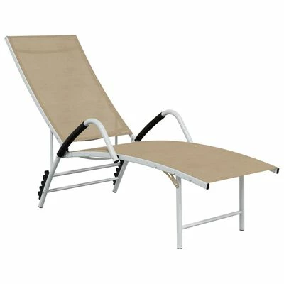 VidaXL Chaise longue Textilène et aluminium Crème 3 VidaXL Chaise longue Textilène et aluminium Crème